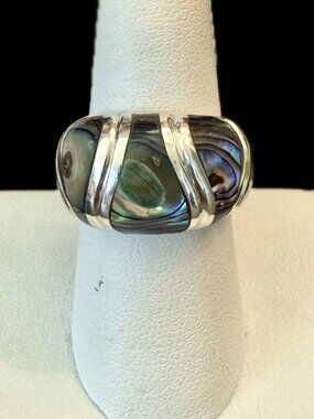 925 iridescent abalone shell inlaid ring